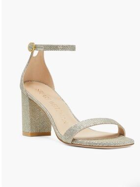 Stuart Weitzman Nudistcurve 75 Sparkly Platino Block Heel Sandals Size 11 NIB